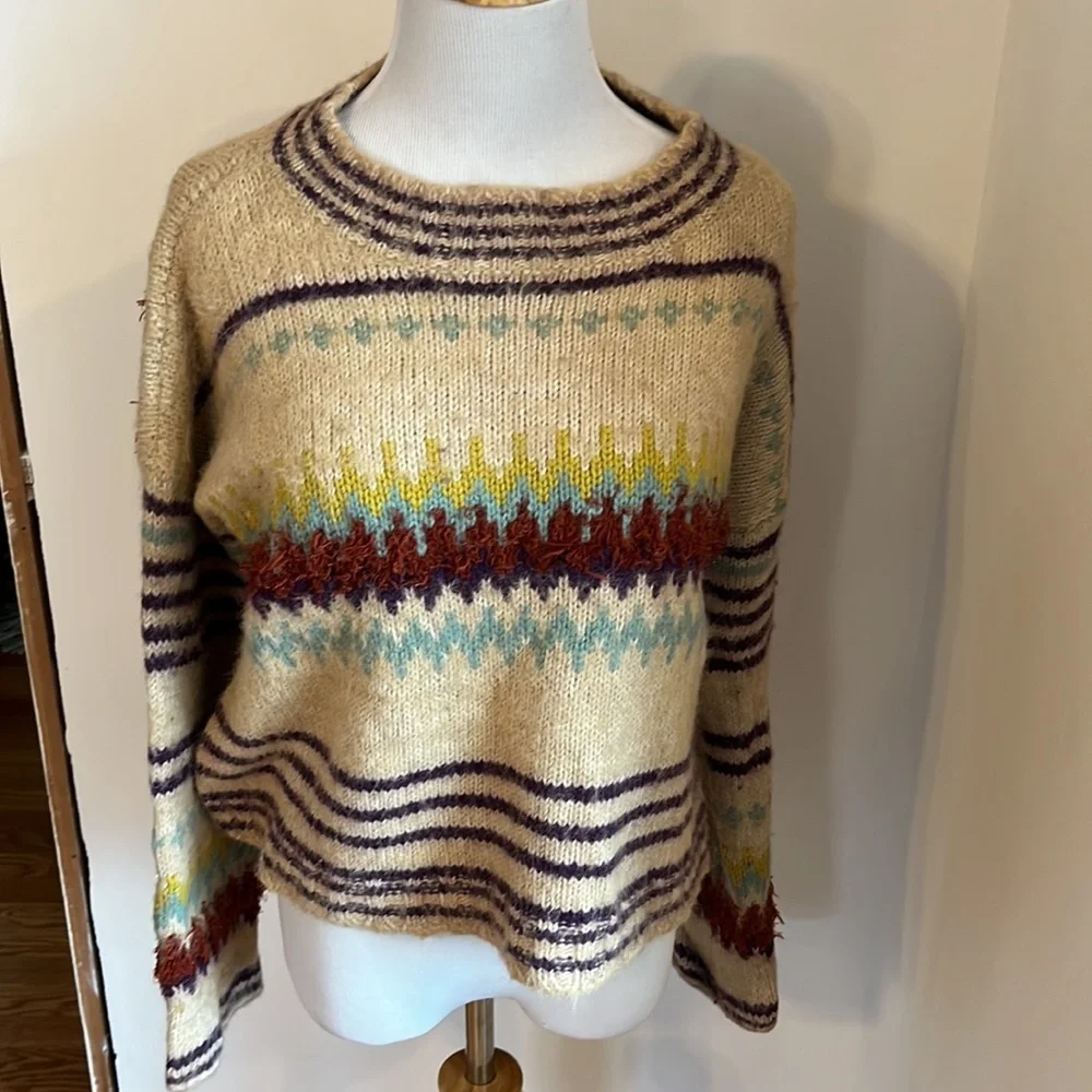 NWT Free People Festive Fairisle Pullover Sweater Size Small